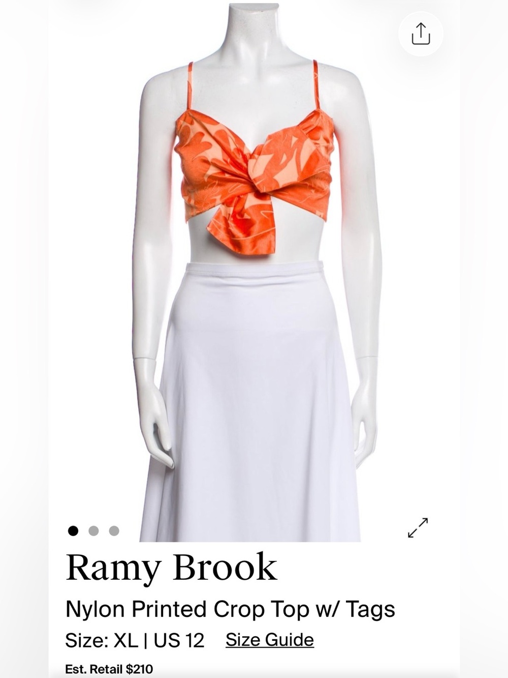 Ramy Brook Orange Printed Twist Front Crop Top, NWT